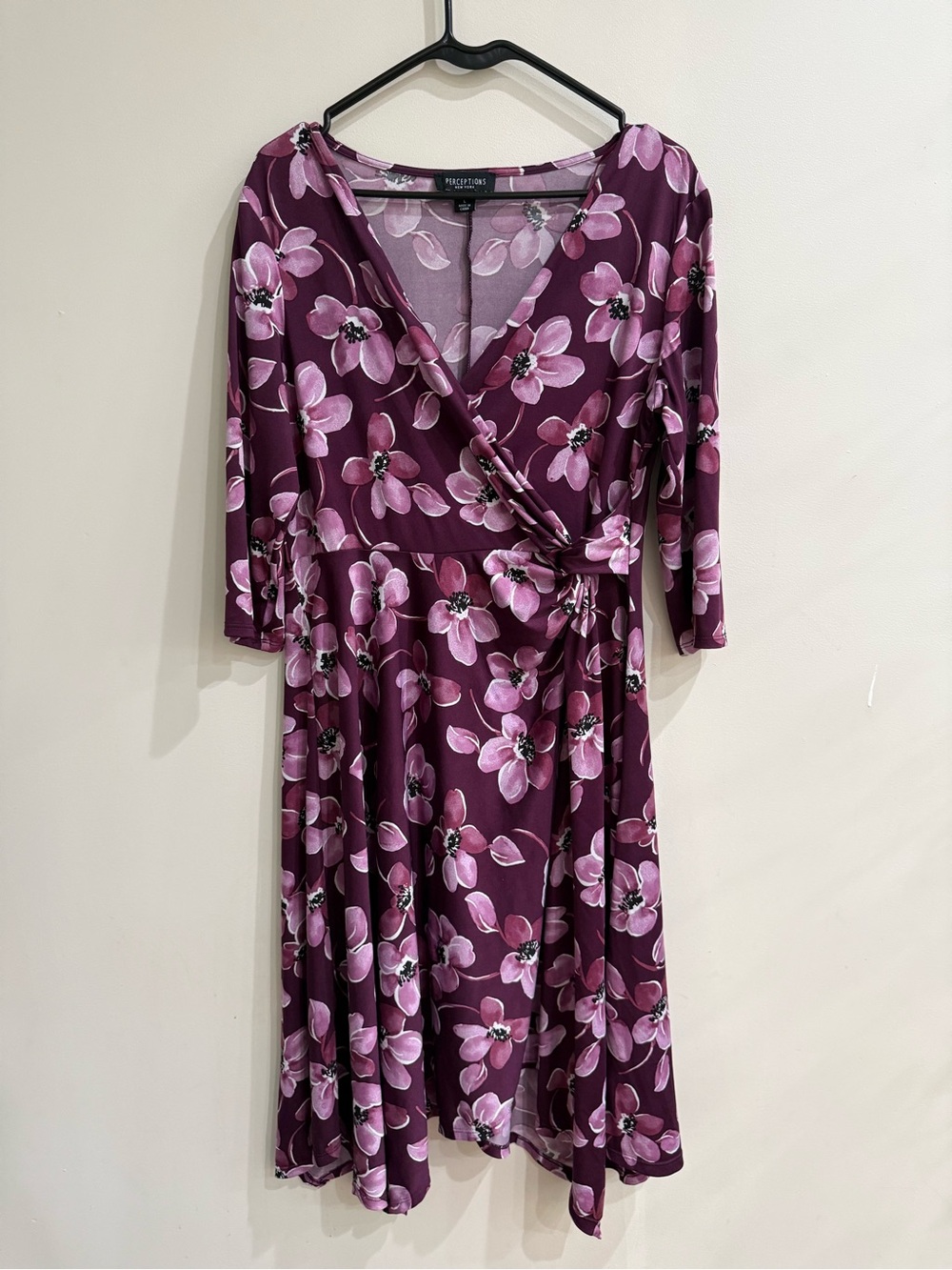 Perceptions Plum Floral Faux-Wrap Midi Dress with Side Tie